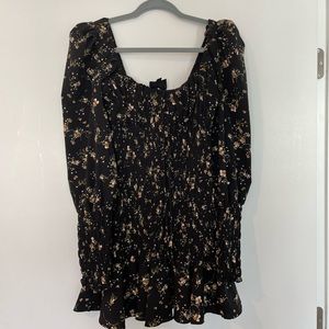Reset By Jane black floral long sleeve mini dress